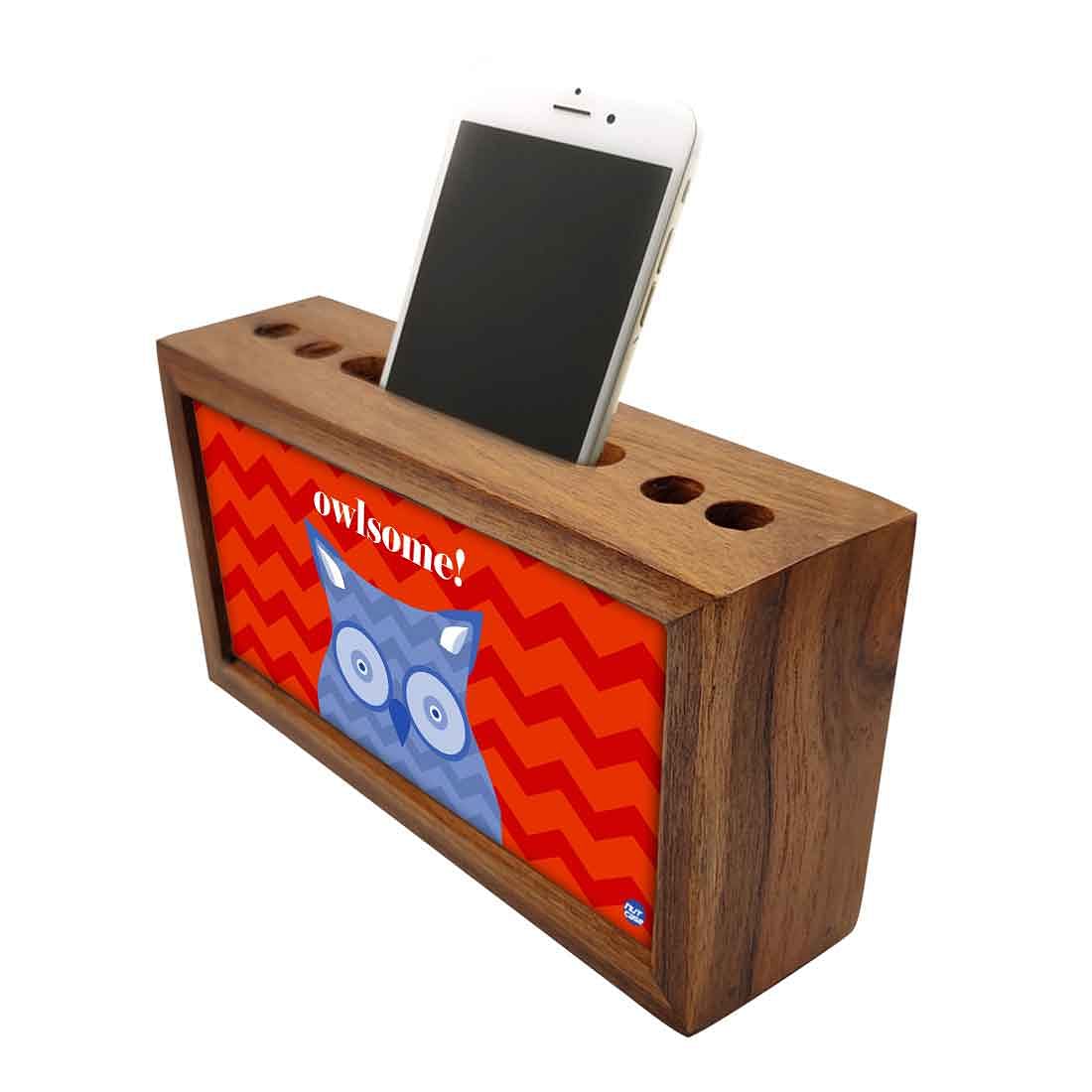 Wooden stationery organizer Pen Mobile Stand - Owlsome Nutcase