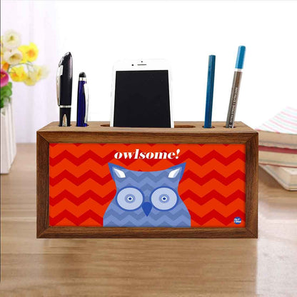 Wooden stationery organizer Pen Mobile Stand - Owlsome Nutcase