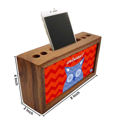 Wooden stationery organizer Pen Mobile Stand - Owlsome Nutcase