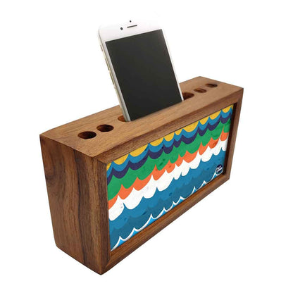 Wooden Pen Holder with Phone Stand Desk Organizer - Waves Nutcase