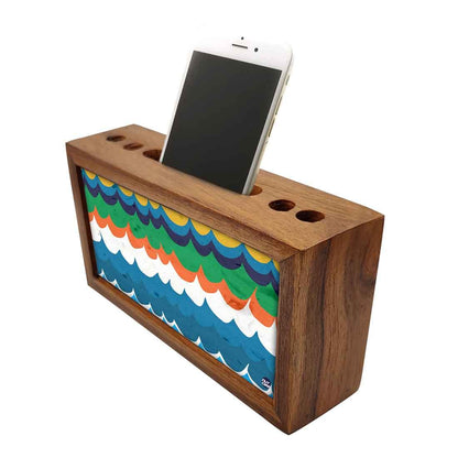 Wooden Pen Holder with Phone Stand Desk Organizer - Waves Nutcase