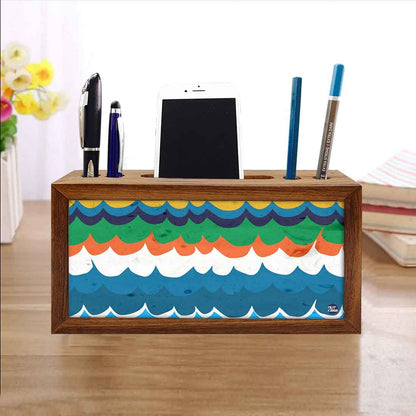 Wooden Pen Holder with Phone Stand Desk Organizer - Waves Nutcase