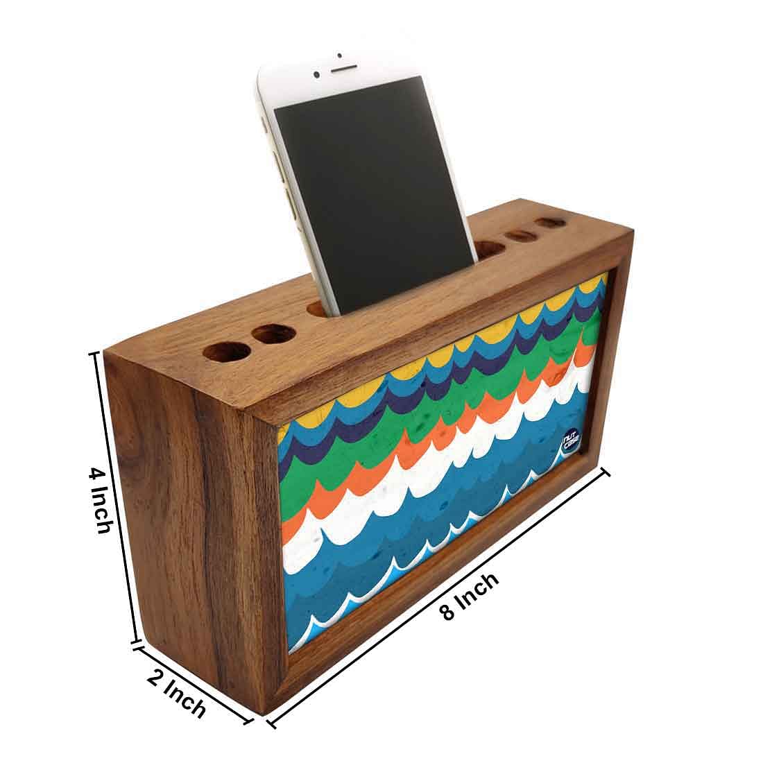 Wooden Pen Holder with Phone Stand Desk Organizer - Waves Nutcase