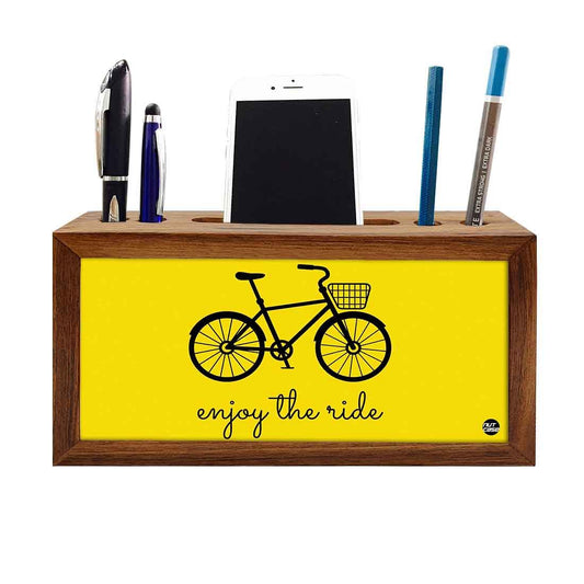 Wooden Stationery Organiser Pen Mobile Stand - Enjoy The Ride Nutcase