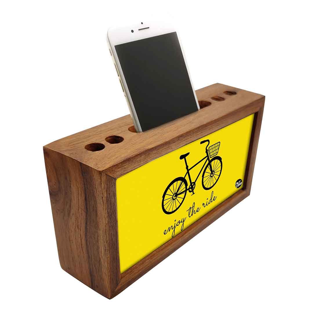 Wooden Stationery Organiser Pen Mobile Stand - Enjoy The Ride Nutcase