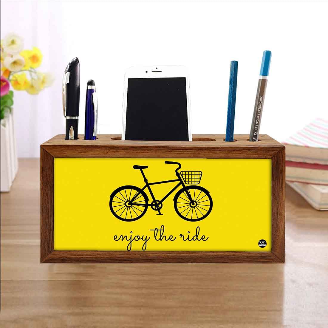 Wooden Stationery Organiser Pen Mobile Stand - Enjoy The Ride Nutcase