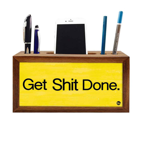 Wooden desktop organizer Pen Mobile Stand - Get Shit Done Nutcase