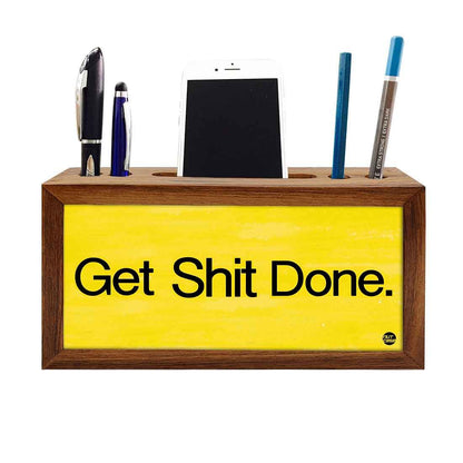 Wooden desktop organizer Pen Mobile Stand - Get Shit Done Nutcase