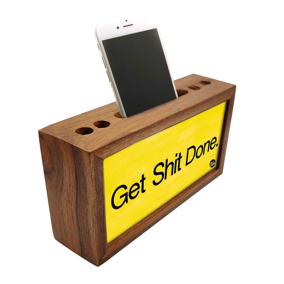 Wooden desktop organizer Pen Mobile Stand - Get Shit Done Nutcase