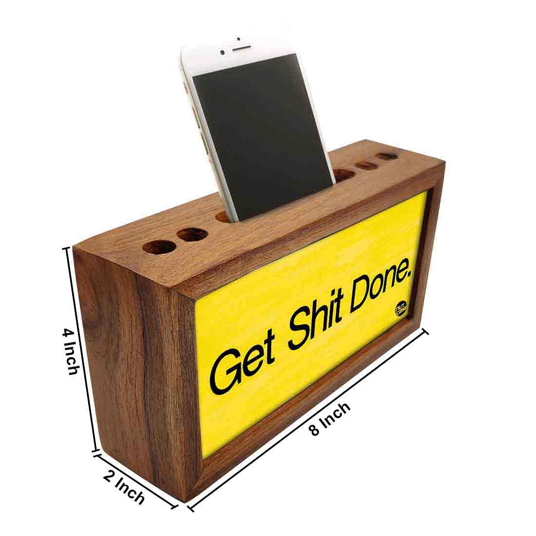 Wooden desktop organizer Pen Mobile Stand - Get Shit Done Nutcase