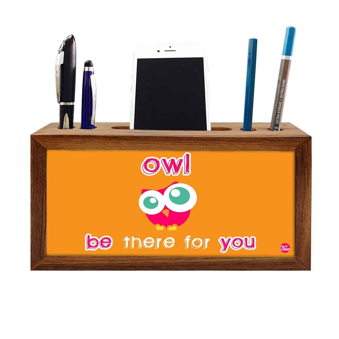 Wood desk accessories Pen Mobile Stand - Cute Owl Nutcase