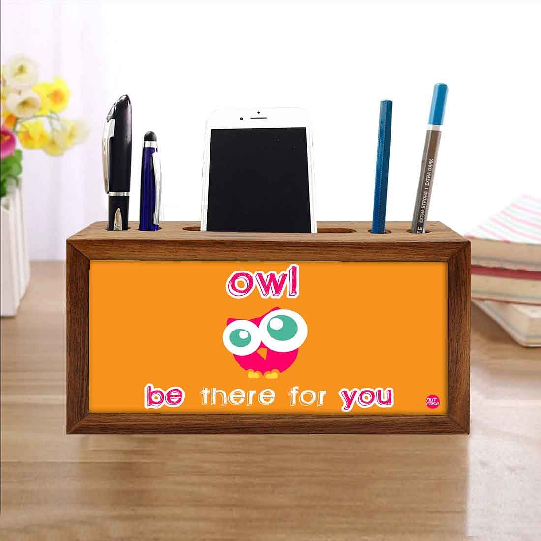 Wood desk accessories Pen Mobile Stand - Cute Owl Nutcase