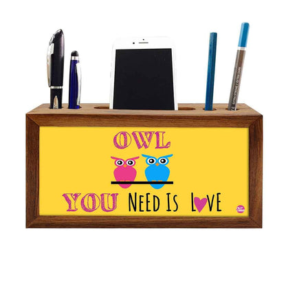 Wooden desk caddy Pen Mobile Stand - Owl You Need Is Love Nutcase