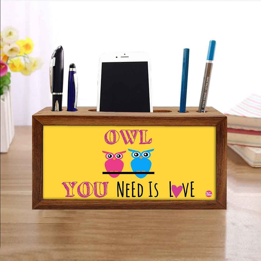 Wooden desk caddy Pen Mobile Stand - Owl You Need Is Love Nutcase