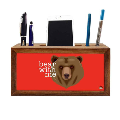 Wood desktop organizer Pen Mobile Stand - Bear Nutcase