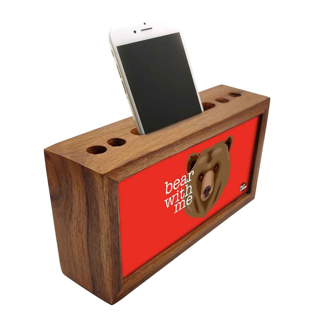 Wood desktop organizer Pen Mobile Stand - Bear Nutcase