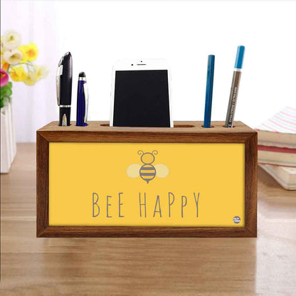 Wooden desk organizer Pen Mobile Stand - Be Happy Nutcase