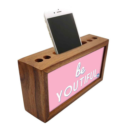 Wood desk organizer Pen Mobile Stand - Be Youtiful Pink Nutcase