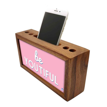 Wood desk organizer Pen Mobile Stand - Be Youtiful Pink Nutcase