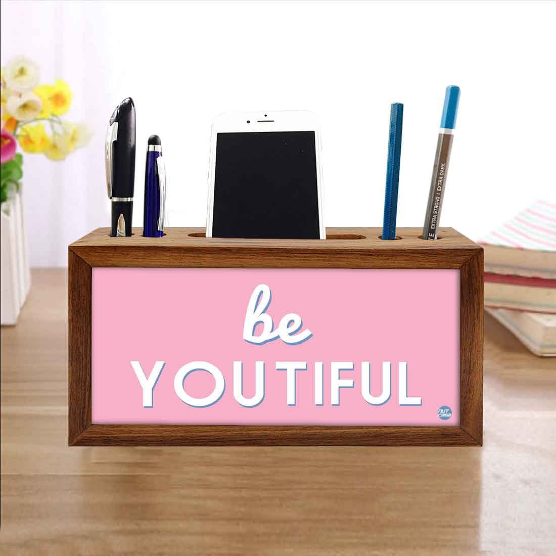 Wood desk organizer Pen Mobile Stand - Be Youtiful Pink Nutcase