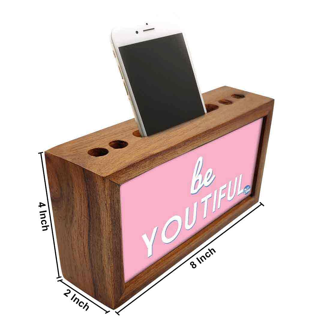 Wood desk organizer Pen Mobile Stand - Be Youtiful Pink Nutcase