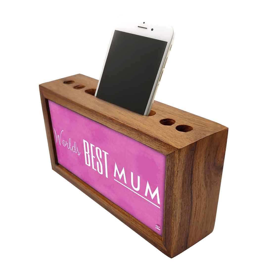 Wooden desktop organiser Pen Mobile Stand - Worlds Best Mum Nutcase