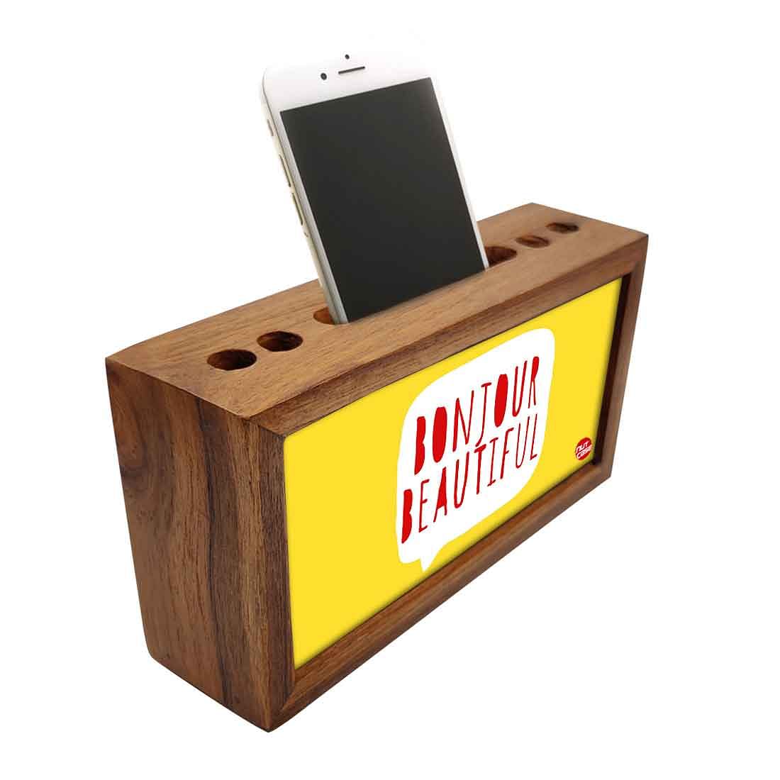 Wooden stationery organizer Pen Mobile Stand - Bonjour Beautiful Nutcase