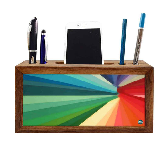 Wooden desk organizer Pen Mobile Stand - Multicolor Strips Nutcase