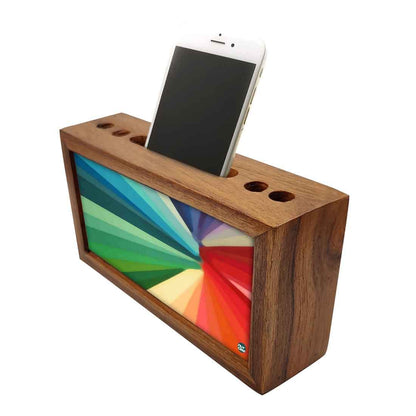 Wooden desk organizer Pen Mobile Stand - Multicolor Strips Nutcase