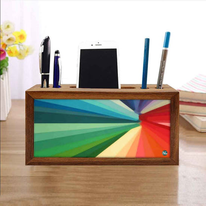 Wooden desk organizer Pen Mobile Stand - Multicolor Strips Nutcase