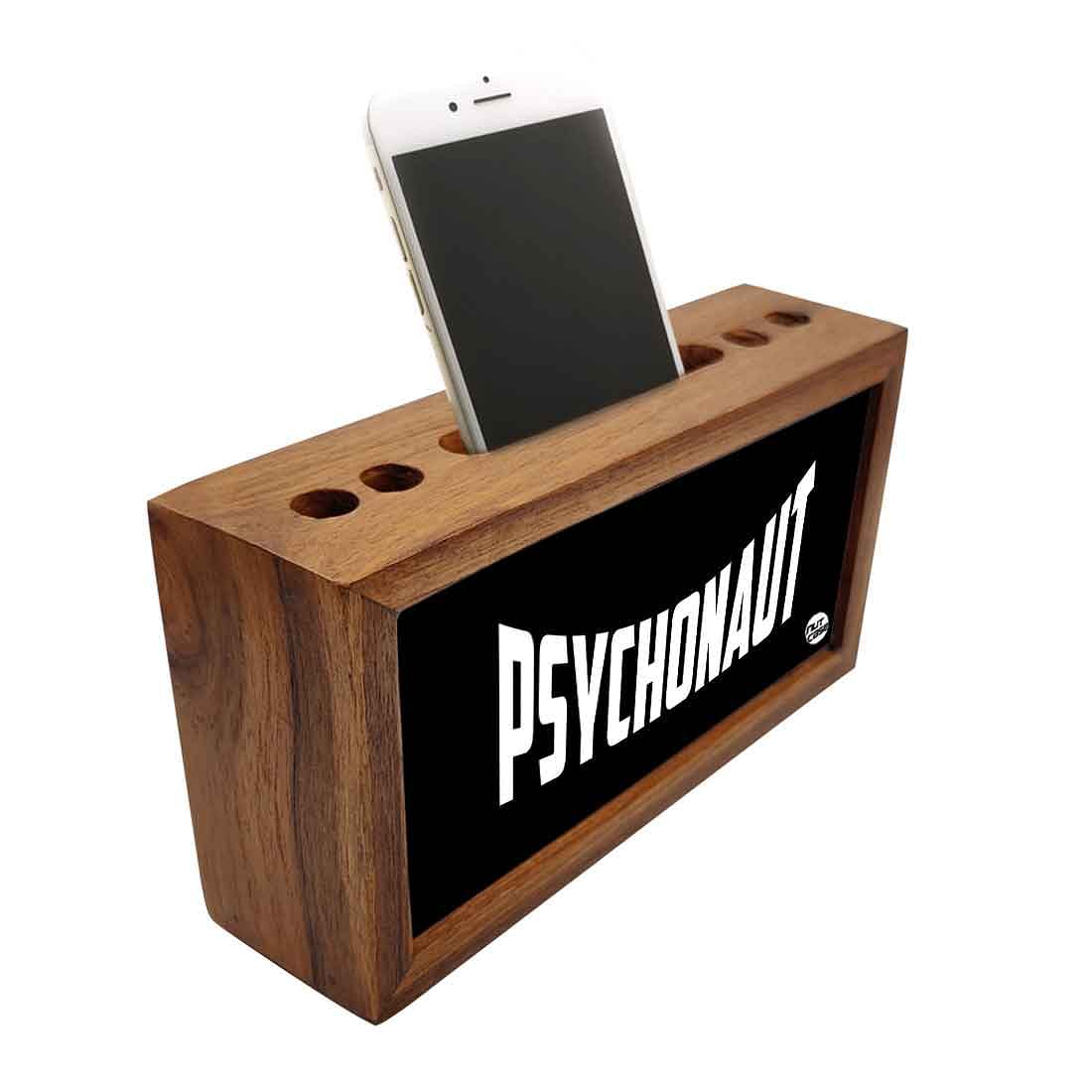 Teak Wood Pen Mobile Stand Organizer- Psychonaut Nutcase