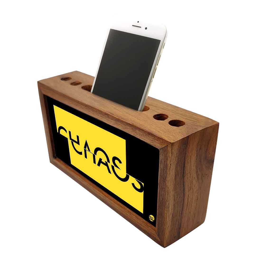 Wooden Desk Organizer Pen Mobile Stand - Chaos Nutcase