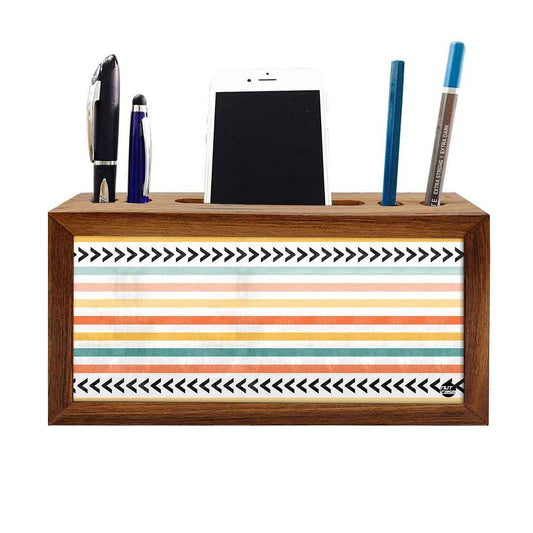Wooden Pen Stand for Office - Colorful Strips Nutcase