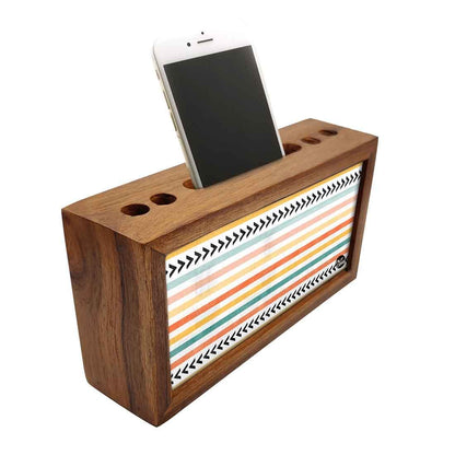 Wooden Pen Stand for Office - Colorful Strips Nutcase