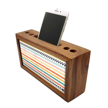 Wooden Pen Stand for Office - Colorful Strips Nutcase