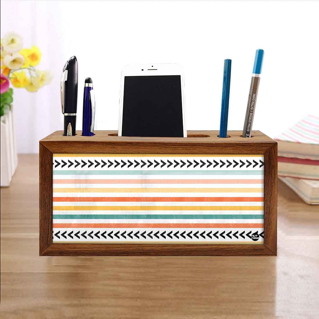 Wooden Pen Stand for Office - Colorful Strips Nutcase