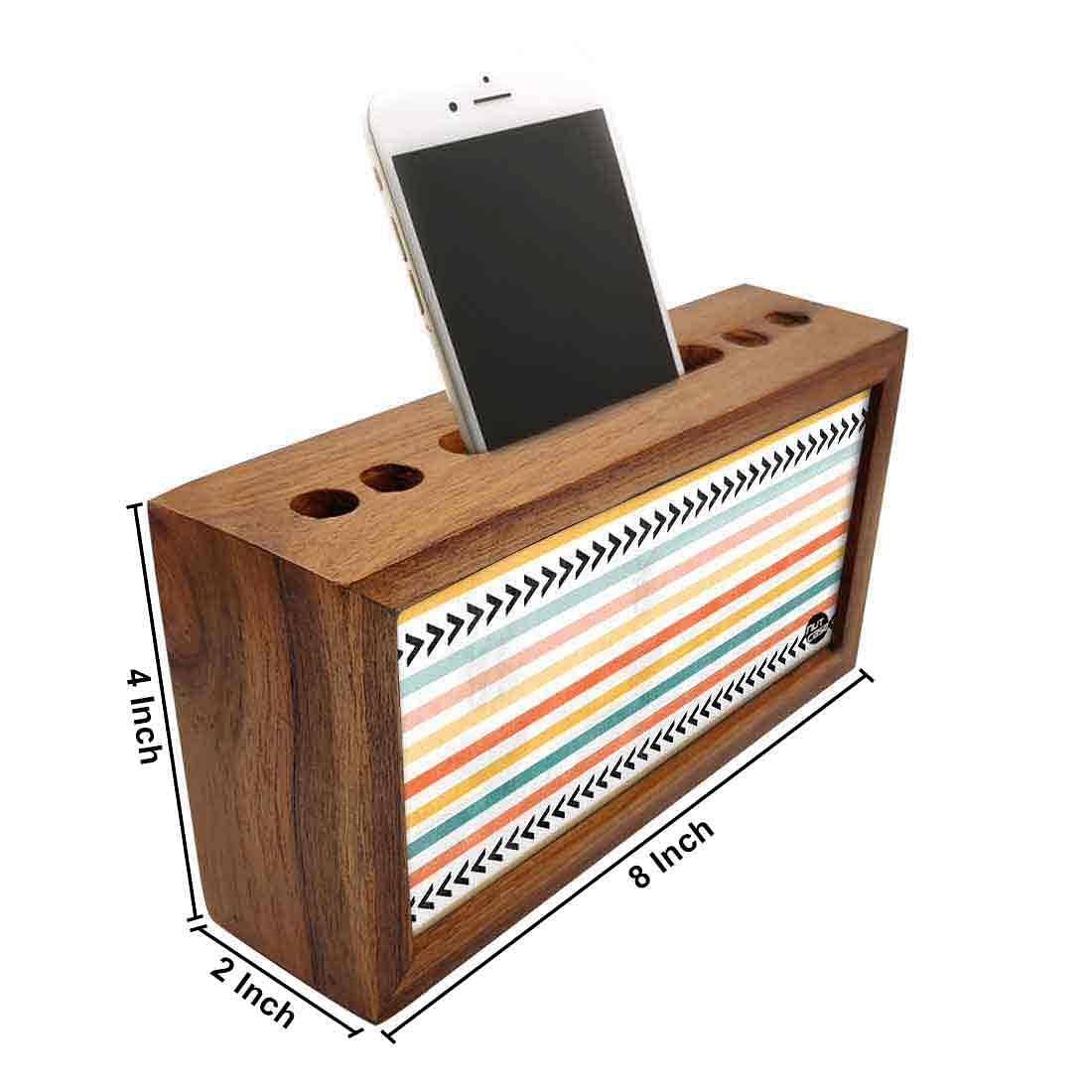 Wooden Pen Stand for Office - Colorful Strips Nutcase