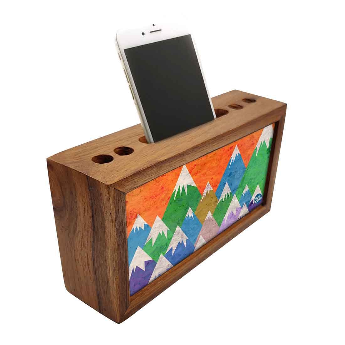 Wooden Desk Organiser Pen Mobile Stand - Adventurers Nutcase