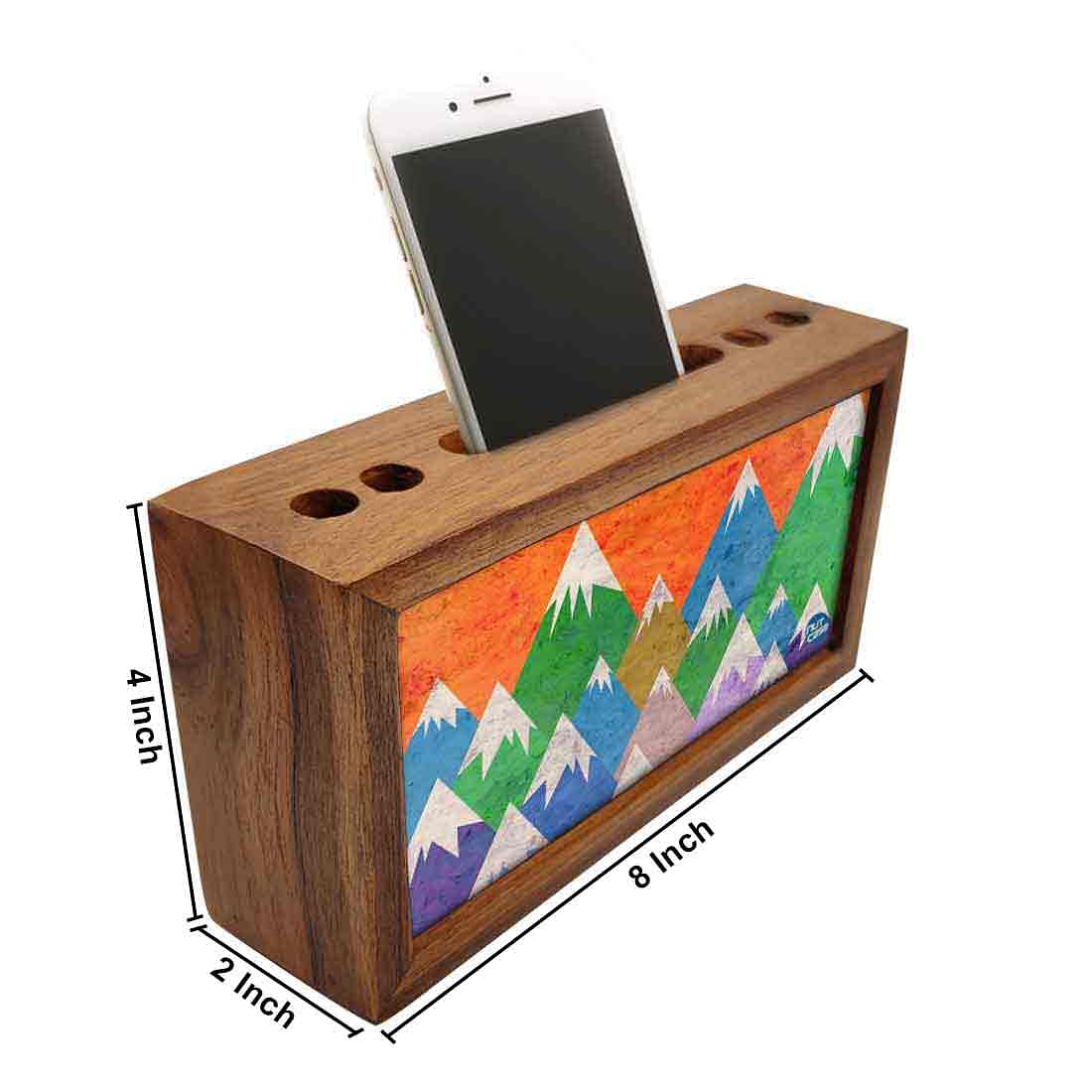 Wooden Desk Organiser Pen Mobile Stand - Adventurers Nutcase