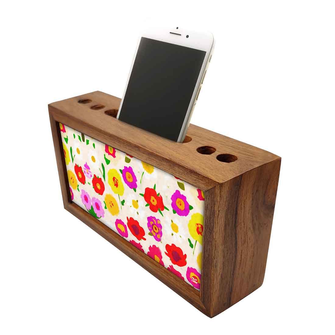 Wooden Table Organizer Pen Mobile Stand - Pretty Little Flowers Nutcase