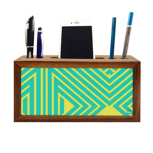 Wooden desktop organizer Pen Mobile Stand - Line Art Nutcase