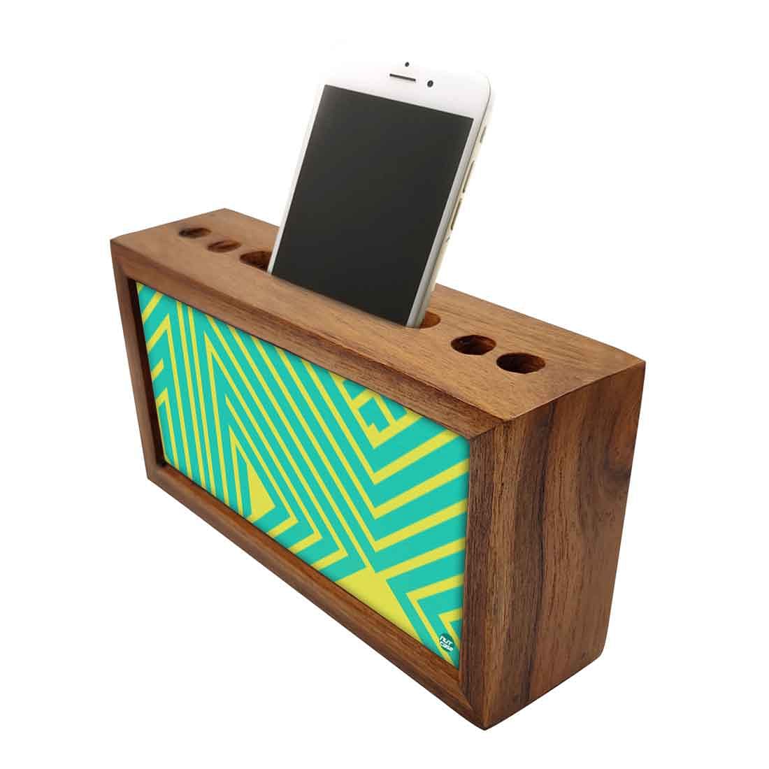 Wooden desktop organizer Pen Mobile Stand - Line Art Nutcase