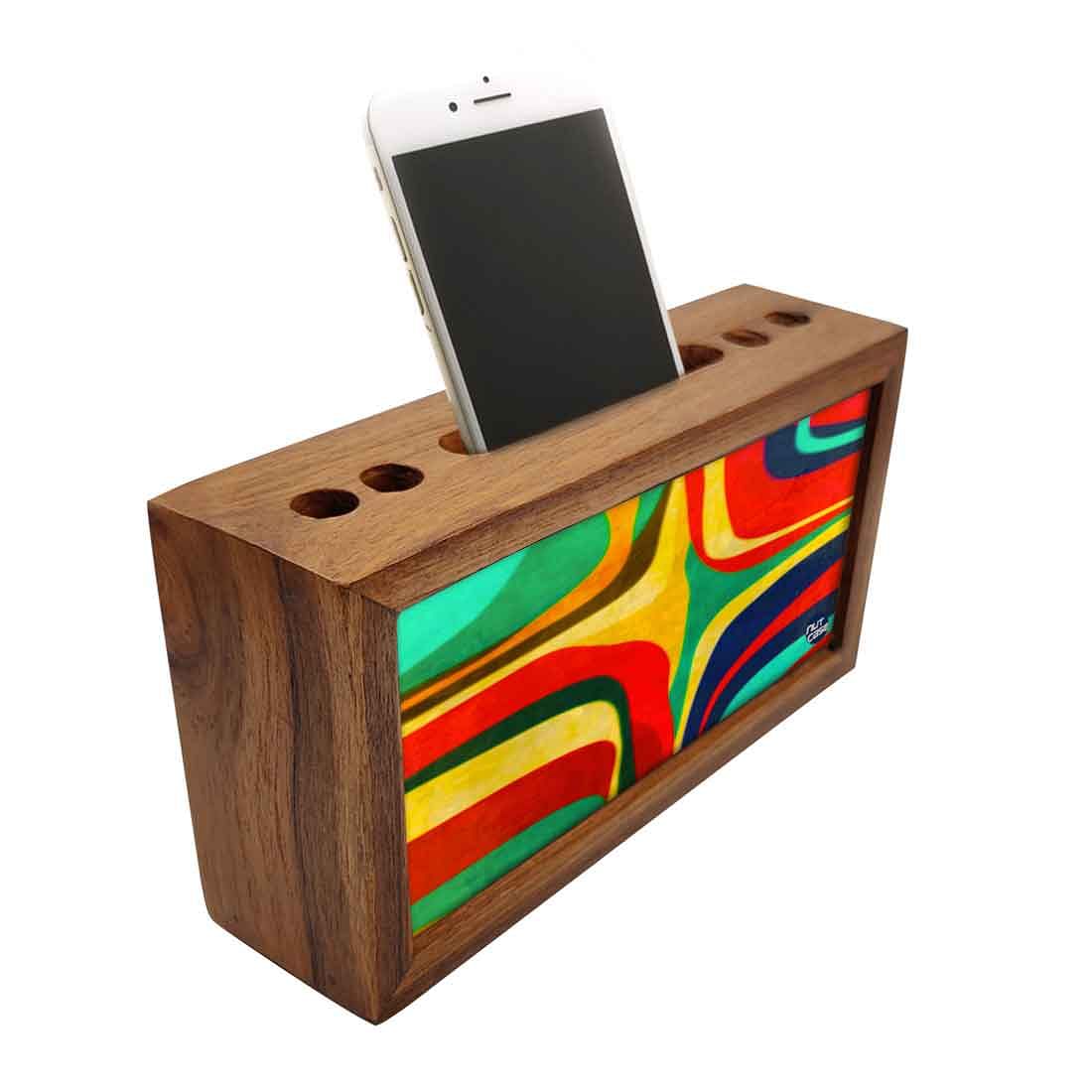 Wood desk accessories Pen Mobile Stand - Art Deco Retro Nutcase