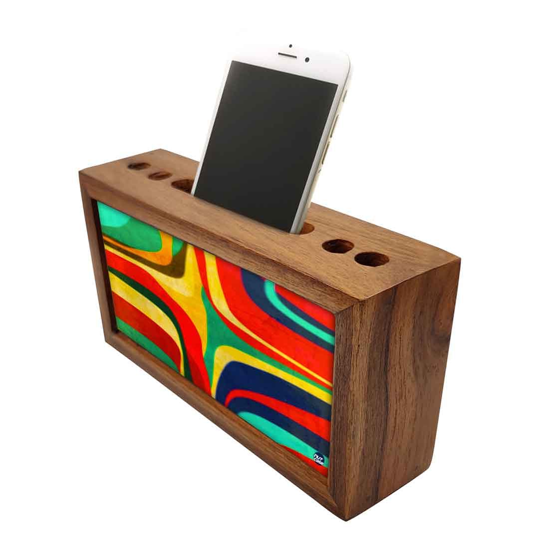 Wood desk accessories Pen Mobile Stand - Art Deco Retro Nutcase