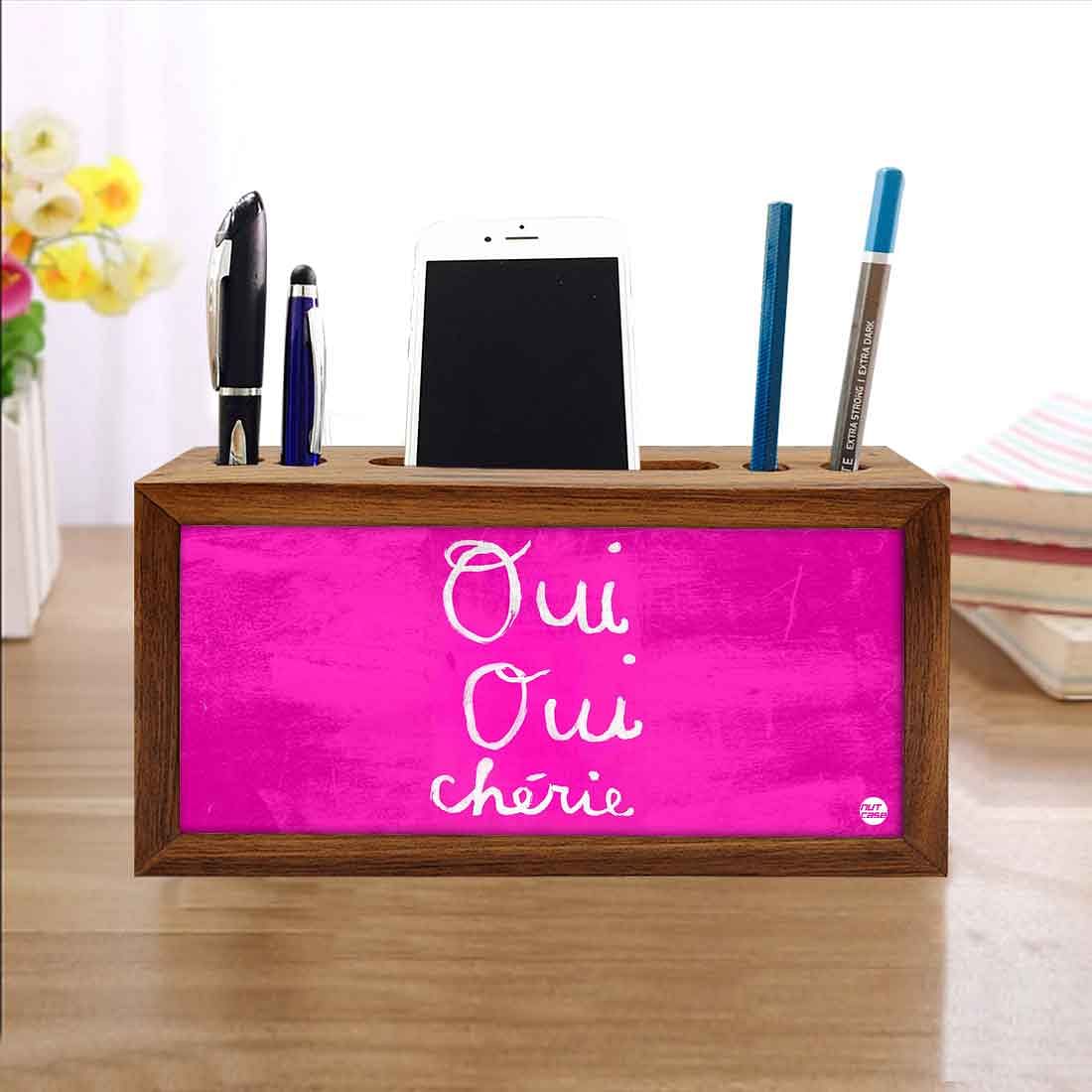 Wooden desk pen mobile organizer - Qui Pink Nutcase