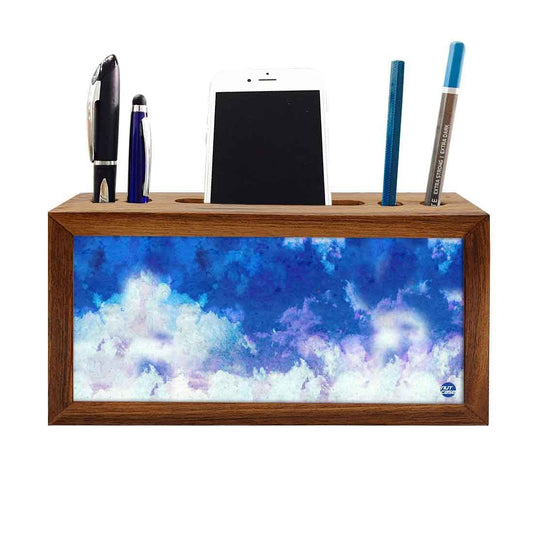 Wooden desk organizer Pen Mobile Stand - Sky Clouds Nutcase