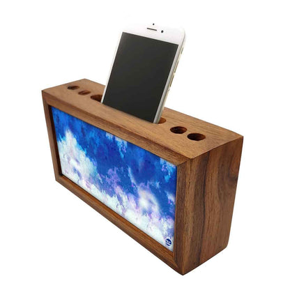 Wooden desk organizer Pen Mobile Stand - Sky Clouds Nutcase