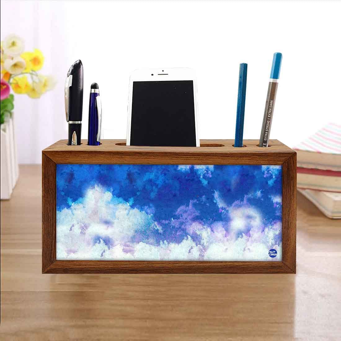 Wooden desk organizer Pen Mobile Stand - Sky Clouds Nutcase
