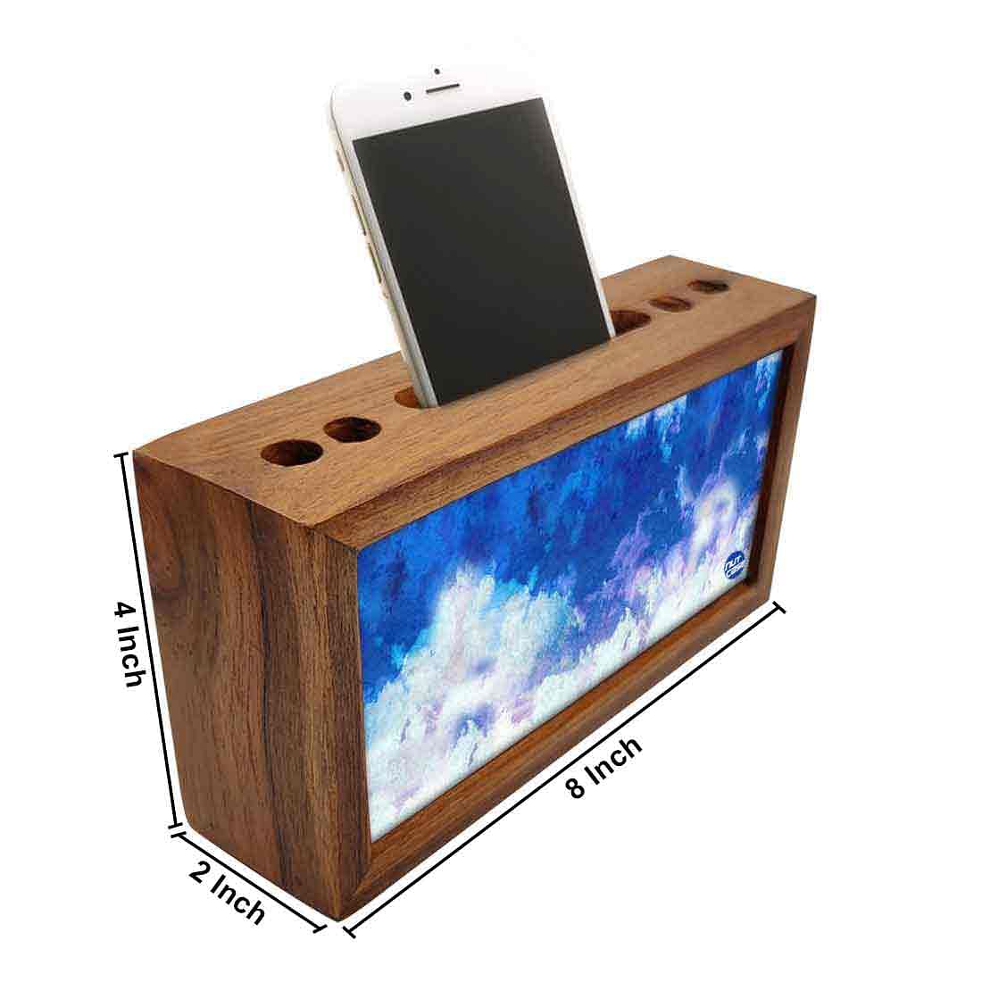 Wooden desk organizer Pen Mobile Stand - Sky Clouds Nutcase