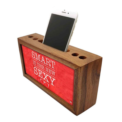 Wood desktop organizer Pen Mobile Stand - Smart Is The New Nutcase